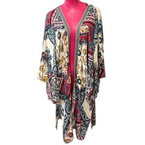 GiGiO USA Duster Cardigan Bohemian Lightweight Floral 100% Rayon Women's Large